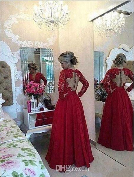 

lace long sleeves v-neck evening dress with sequins beads blue coral fuchsia women party prom dresses for special occasion vestido de festa, Black;red