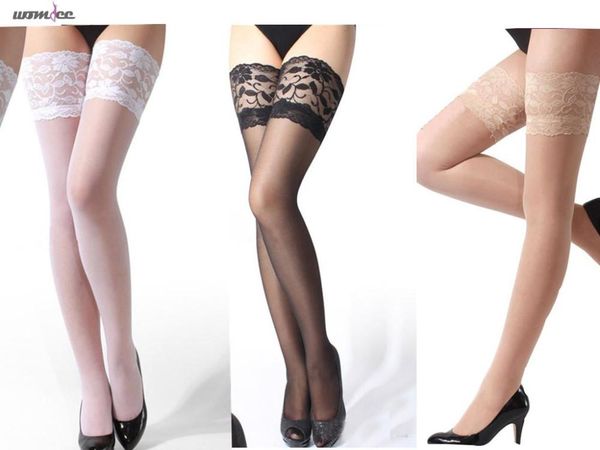 

wholesale-womdee women classy sheer lace elastic long thigh high hosiery leggings, Red;black