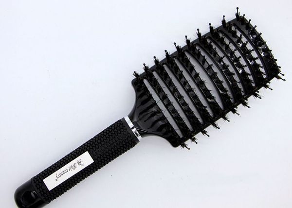 Brush Brush Brush Brush in nylon Detanging Pins e setole di cinghiale 100% per la distribuzione di olio per capelli. Curvo per sfiato per l'asciugatura più rapida
