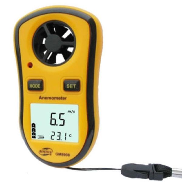 Оптовые GM8908 30M / S (65mph) ЖК-ЖК-ЖК-дисплей для ручного анемометра Скорость Скорость ветра Материальная мера Анемометр Термометр RPM Meter Windsock