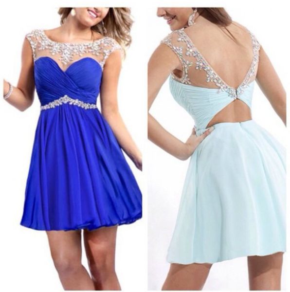 

горячие продажи короткие платья возвращения на родину шифон совок декольте без рукавов из бисера кристалл горный хрусталь оборками сексуальн, Blue;pink