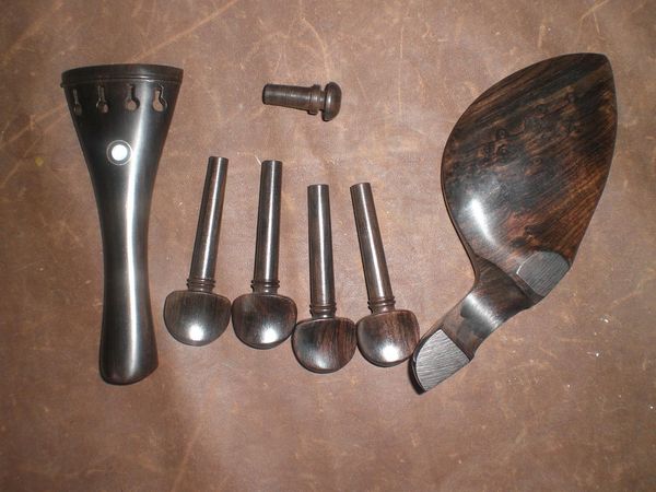

1 set quality ebony violin fitting 4/4+fingerboard+post+bridge+clamp+tail gut+string etc