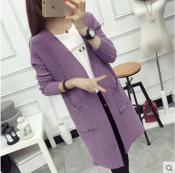 

wholesale- new 2017 women wool sweater cardigan female cashmere knitted plus size coat fashion long sleeve loose sweater with pockets, White;black