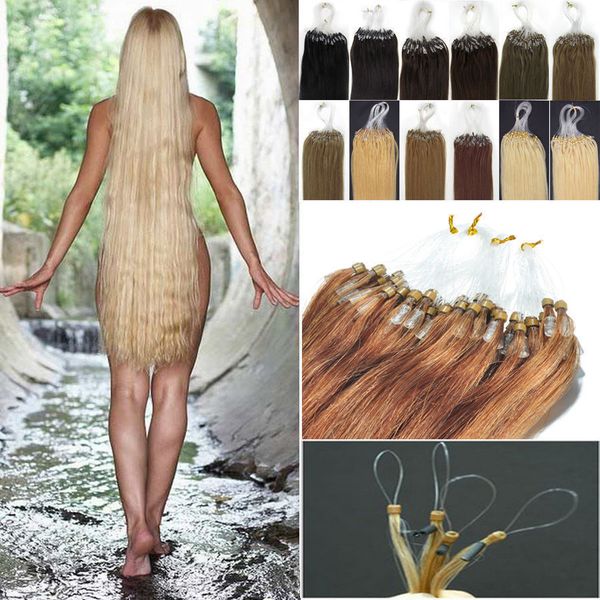 

100g lot micro ring loop human hair extensions brazilian straight 1g s 100strands 1 1b 2 4 6 27 60 613 99j, Black