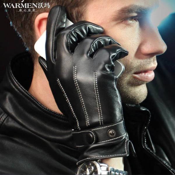 

wholesale-100% genuine leather touch screen winter gloves women mens motorcycle cycling sheepskin mittens chirstmas gift, Blue;gray