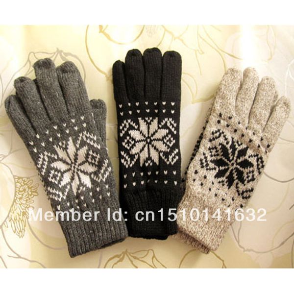 

wholesale-fashion womens men' winter warm wool snowflake knitted gloves, Blue;gray