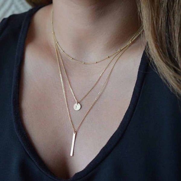 

tomtosh 2017 women's fashion jewelry colar 1pc european simple gold silver plated multi layers bar coin necklace clavicle chains