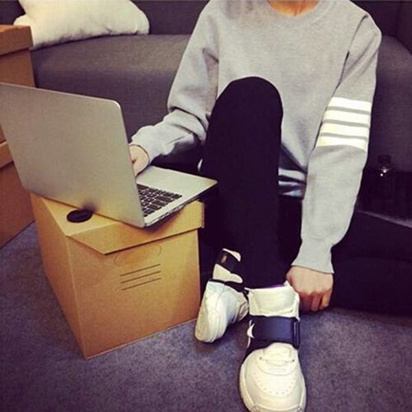 

new arrival 2015 fashion womens spring autumn sweatshirts long sleeve o neck stripe thin casual loose pullover tracksuit fg1511, Black