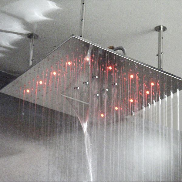 

24 inch waterfall led shower head big rainfall bathroom shower misty 600mm led light showers ceiling water power headshowers