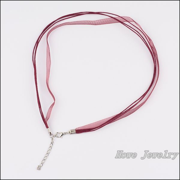 

4q 35 pcs multicolor organza voile ribbon waxed cotton necklace cords lobster clasp diy jewelry accessory, White;red