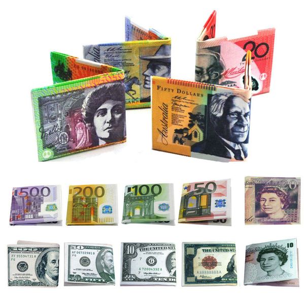

Christmas gift hot sale new Fashion Design men Unisex Currency Notes Pattern Pound Dollar Purse Wallet bag10 Style BG0009