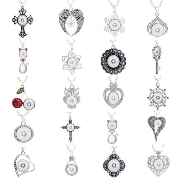 

20pcs lot different style snap charm pendant necklace interchangeable fit 18mm ginger snap chunk charm jewelry with 50cm metal chain, Silver