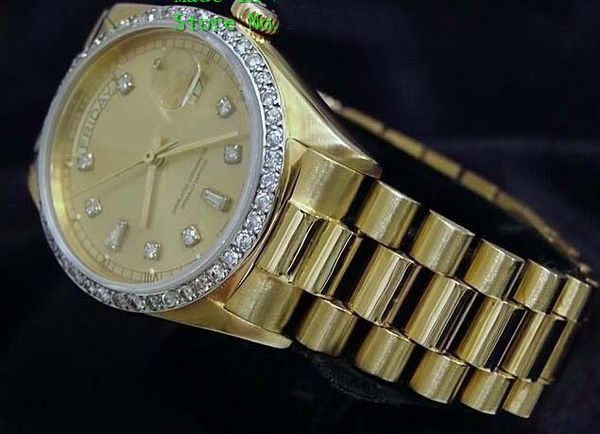 

luxury fashion watches 18k yellow gold diamond dial & bezel 18038 watch automatic men's watch wristwatch