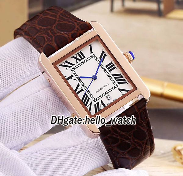 

6 Style New SOLO Miyota W5200026 White Dial Rose Gold Automatic Mens Watch Brown Leather Strap High Quality Gents Watches
