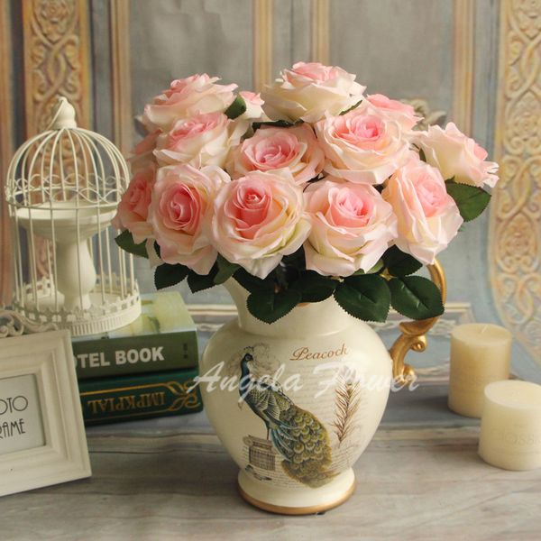 Wholesale- Cheap 9 heads/bouquet artificial silk decorative rose flower for wedding party decoration bouquet 6 colors