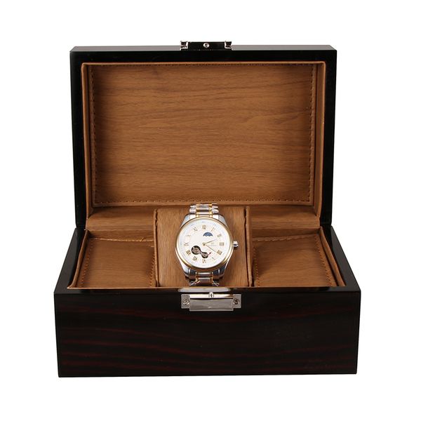 Hochwertige Marken-Uhrenbox aus Holz, schwarze Uhrenboxen, Geschenkbox, Kronen-Logo, Holzbox mit Broschüren, Karten, Glitzer, LSL0130316B