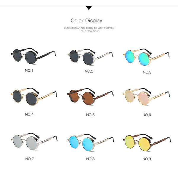 

uv400 gothic steampunk mens sunglasses coating mirrored sunglasses round circle sun glasses retro vintage gafas masculino sol, White;black