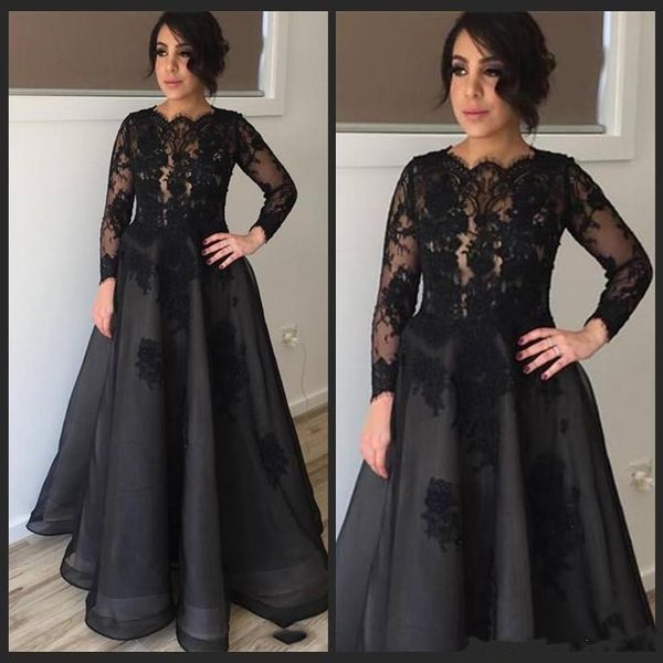 

black applique lace evening dresses long sleeve a line prom gowns plus size simple mother of groom dress, Black;red