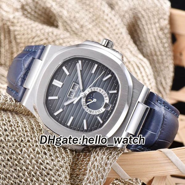 

Brand 10 color nautilu blue textured dial calendar moon pha e automatic men watch ilver ca e leather trap original buckle