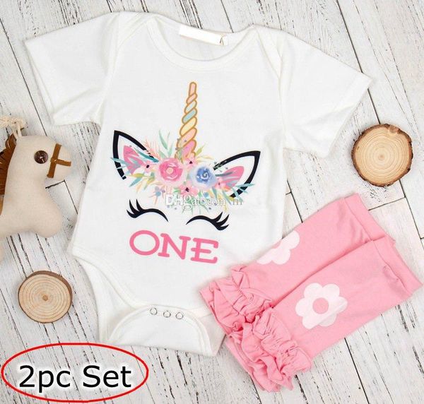 

Little girl romper set infant ins unicorn white rompers & flower leg warmers outfit Baby "One" Letter print jumpsuits 0-2T