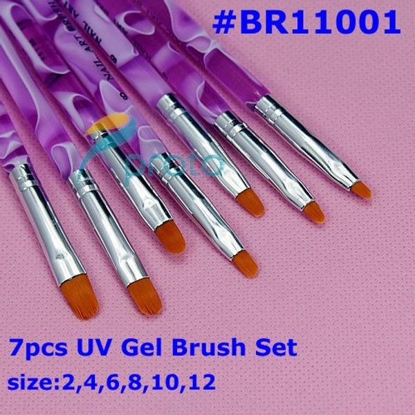 

wholesale-100 sets/lot 7 pcs professional uv gel brush nail art painting draw brush wholesales sku:g0034xx, Silver