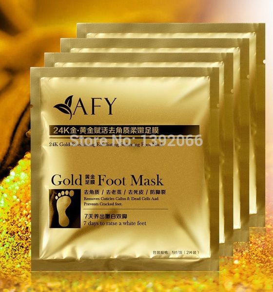 

wholesale-afy 24k gold feet mask skin peeling exfoliating dead skin remove for feet care 4pairs=8pcs