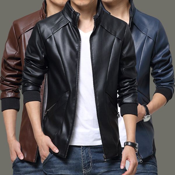 

new men's jackets pu leather jackets slim fit stand colar motorcycle jackets mens clothes outerwear ing, Black;brown
