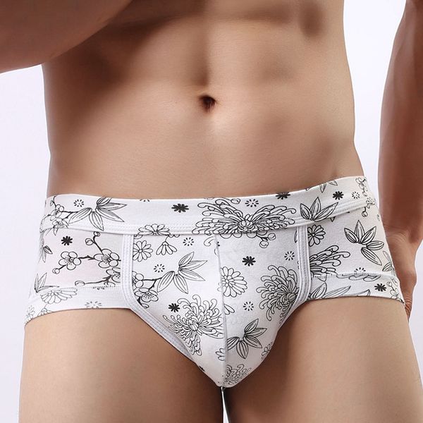 

men briefs men underwear briefs printed floral plaid soft cotton cueca striped shorts underwear men u convex breathable casual briefs, Black;white
