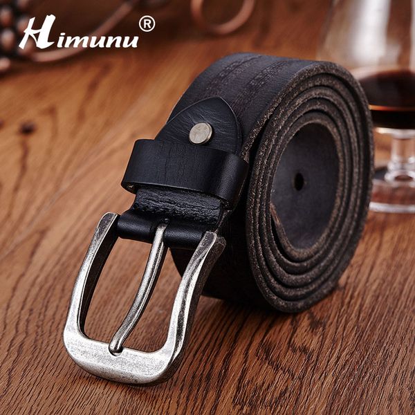 

wholesale- himunu jeans 100% genuine leather belt for men vintage pin buckle men belts first layer of leather belts mens, Black;brown
