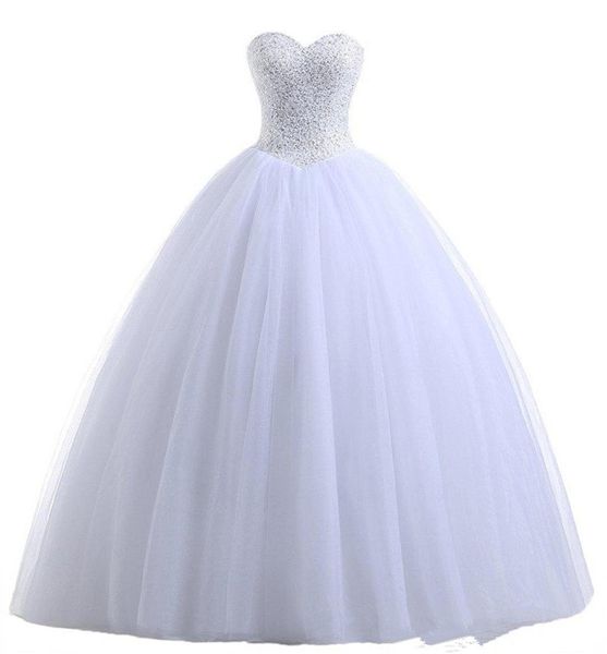 2019 Sexy Moda Branco Beading vestido de baile Quinceanera vestido com tule de lantejoulas Plus Size doce 16 vestido vestido Debutante vestidos BQ87