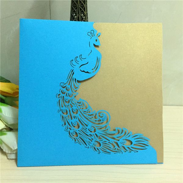 

wholesale- tiffany blue 12pcs laser cut peacock love bird wedding invitations cards personalized girl birthday greeting cards baby shower