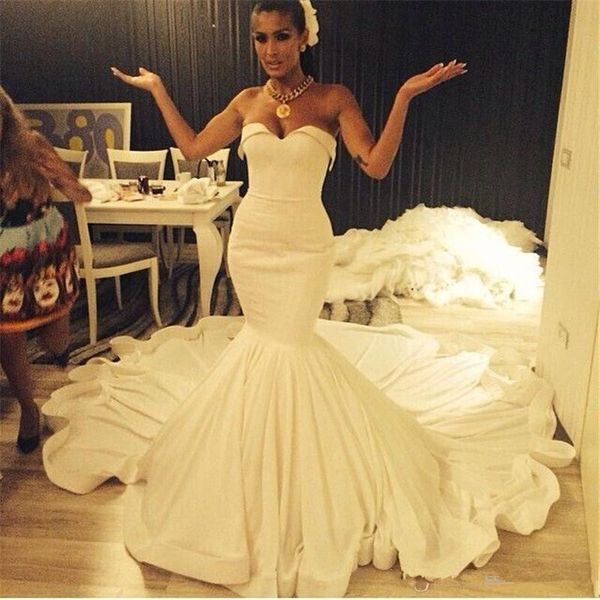 

mermaid wedding dress sweetheart off the shoulder simple satin bridal gowns vestidos de novia, White