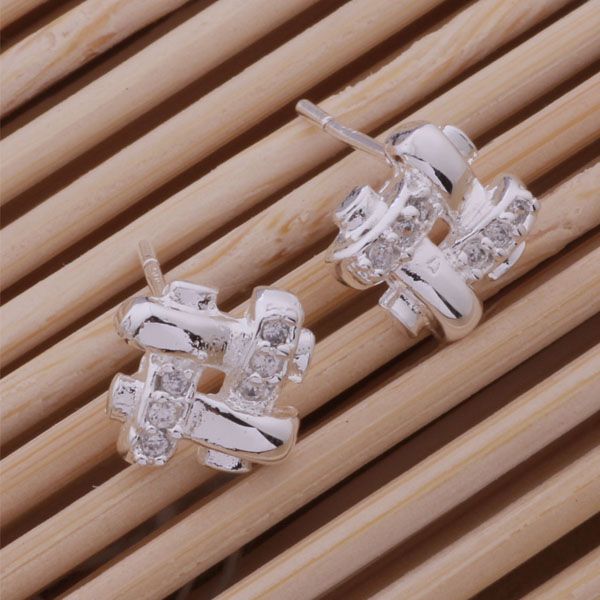 

fashion (jewelry manufacturer) 40 pcs a lot grid with diamond ear stud earrings 925 sterling silver jewelry factory fashion shine earrings, Golden;silver