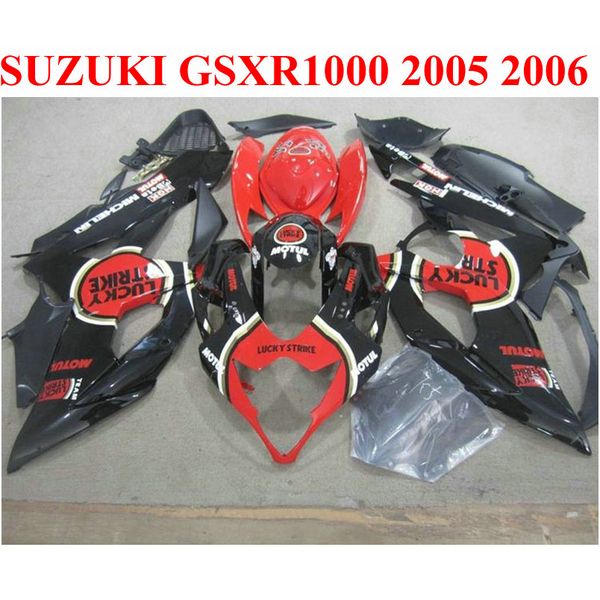 7 presentes Bodykits ABS para SUZUKI 2005 2006 GSXR1000 K5 K6 conjunto de carenagens GSX-R1000 05 06 preto vermelho LUCKY STRIKE carenagem kit EF80