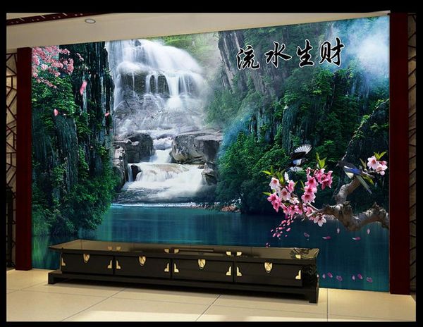 

flowery money waterfall lotus chinese style wall background modern living room wallpapers