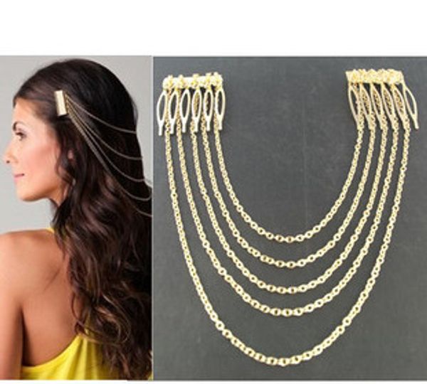 

promotion Wholesale - NEWEST WOMEN'S VINTAGE GOLD/SILVER CHAINS FRINGE TASSEL HAIR COMB CUFF WOMEN HEAD CLIPS HAIRBAND