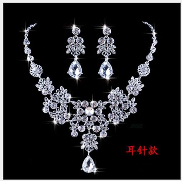 

teardrop rhinestone bridal jewelry sets wedding dress jewelery accessories earrings necklace,ear clip & sautoir for bride red white, Slivery;golden