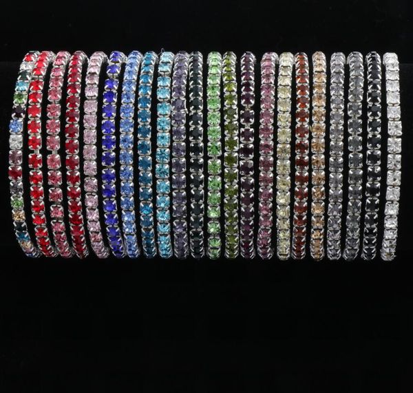 

2017 22colors 2lengths colorful spring 1-row rhinestone crystal bracelets silver plated tennis sell fashion jewelry, Golden;silver