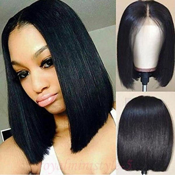 180 Cheap Glueless Short Blunt Cut Bob Wig Middle Part Virgin