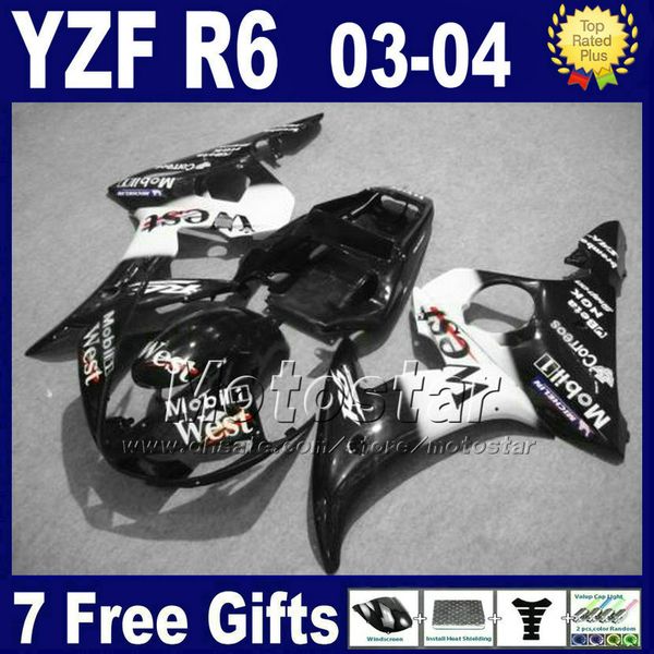 

Низкая цена обтекатель комплект для YZF600 YAMAHA YZF R6 2003 2004 белый черный Запад обтекате