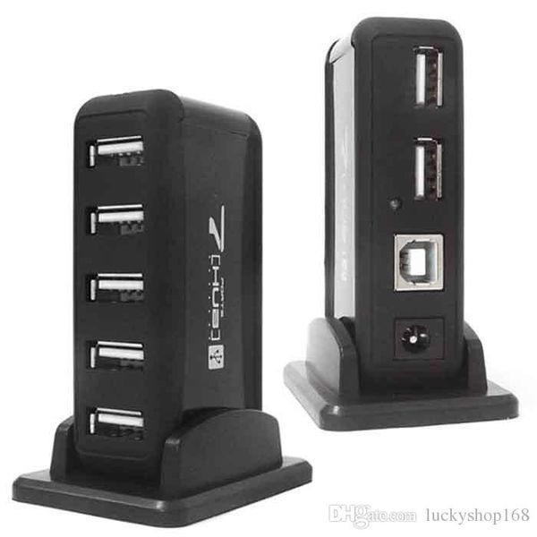 

New 7 port high peed u b 2 0 hub ac powered adapter cable uk u eu plug optional for computer 20pc dhl