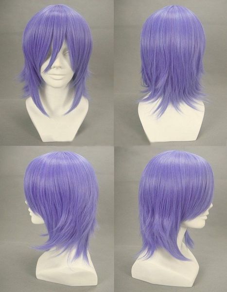 Frete Grátis Rosário + Vampiro Mizore Shirayuki Cosplay Peruca Curto Azul Perucas de Cabelo Roxo