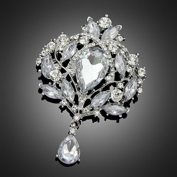 

wholesale-broches luxury fashion multicolor sapphire water drop rhinestone brooches badges with pin large women jewelry wedding dresses, Gray