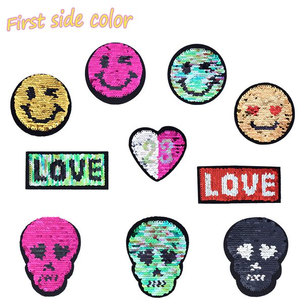 Reversible Sequin Skull Embroidery Applique Patch for Jeans Jacket Iron On Reversible Sequin Skull Embroidery Applique Patch for Jeans Jacket Iron On