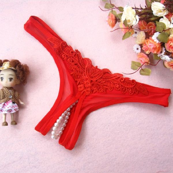 Hot Selling Women S Sexy Briefs Open Crotch Thongs Hollow Pearl T