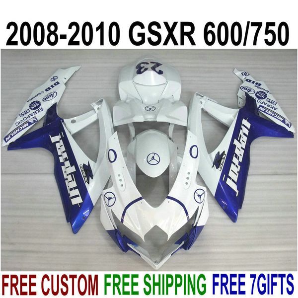 ABS-Verkleidungsset für Suzuki GSX-R750 GSX-R600 2008 2009 2010 K8 K9 blau-weißes Verkleidungsset GSXR 600 750 08-10 TA29