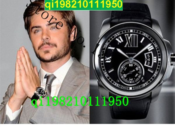 

factory seller low price -classic calibre de w7100014 black dial mechanical mens watch sapphire folding clasp date, Slivery;brown