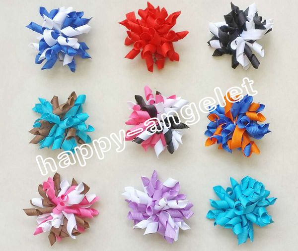 Бесплатная доставка Baby Girl Korker Hair Bows Clips Curl Tassel Ribbons Korker Corker Волосы Bobbles Распространенные Галстуки для волос 12 шт. PD007