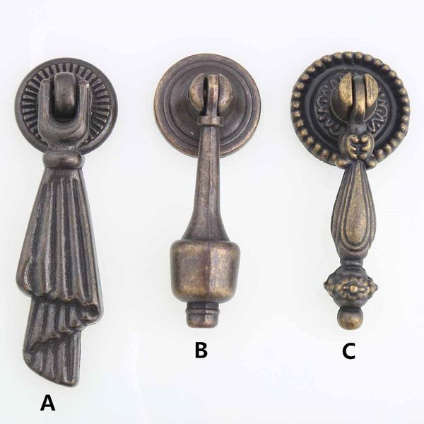 Vintage Sıkıntı Tarzı Titrek Kolye Çekmece Dolap Knob Çekiyor Siyah Antika Pirinç Dresser Kapı Kulpları Bronz Damlalar