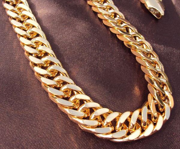 Тяжелые 18k желтое золото двойной Снаряженная цепь мужская огромный ожерелье 9 мм толщиной, содержащий около 30% или более сплава